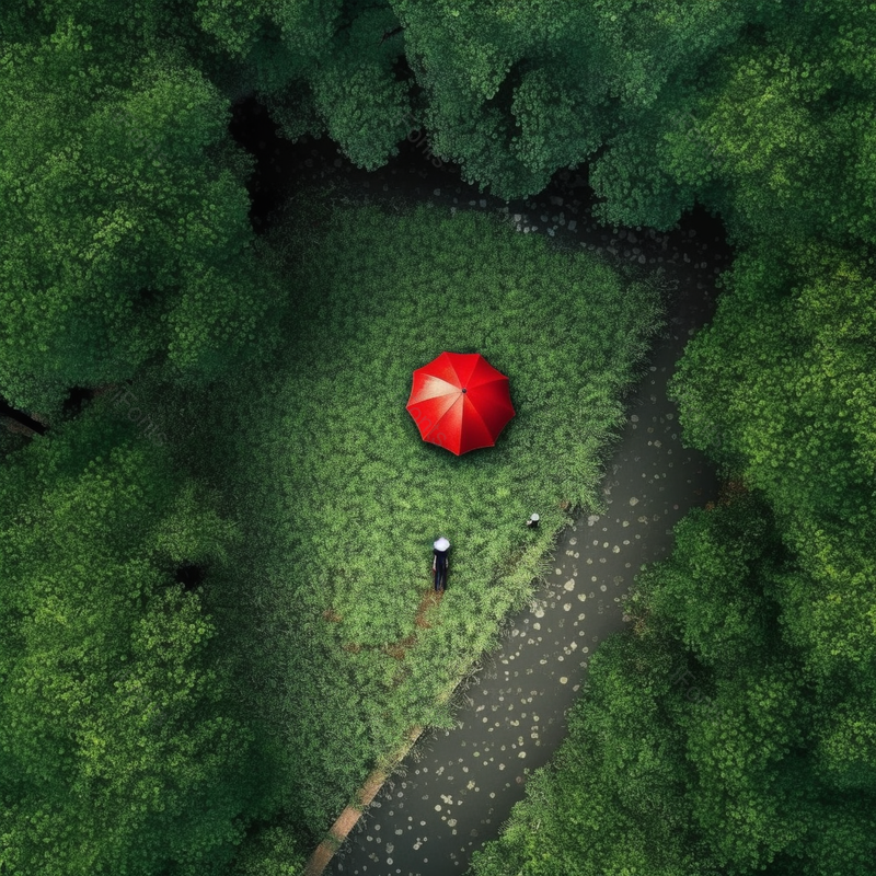 绿色雨天红伞林间穿过插画背景壁纸,插画/手绘图,插画/手绘图库,插画/手绘图下载,插画/手绘